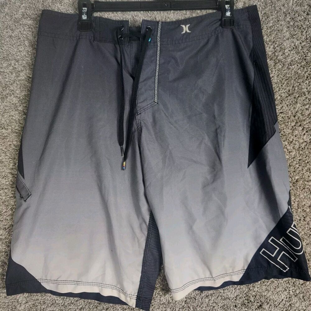 Hurley Mens Phantom Stretch Board Shorts Swim Surf Gray Black Ombre Pocket Sz 32
